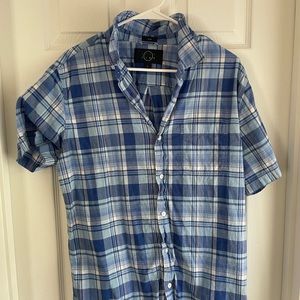 Large Even Tide blue plaid SA button down like new